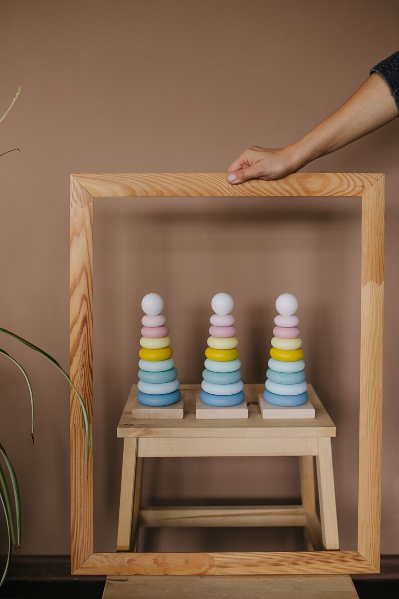 Stacker Stacking toy pastel Montessori toy for baby Toddler wooden toy Ring wooden color