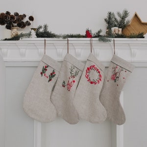 personalize christmas stocking Linen personalise embroidery stockings image 4