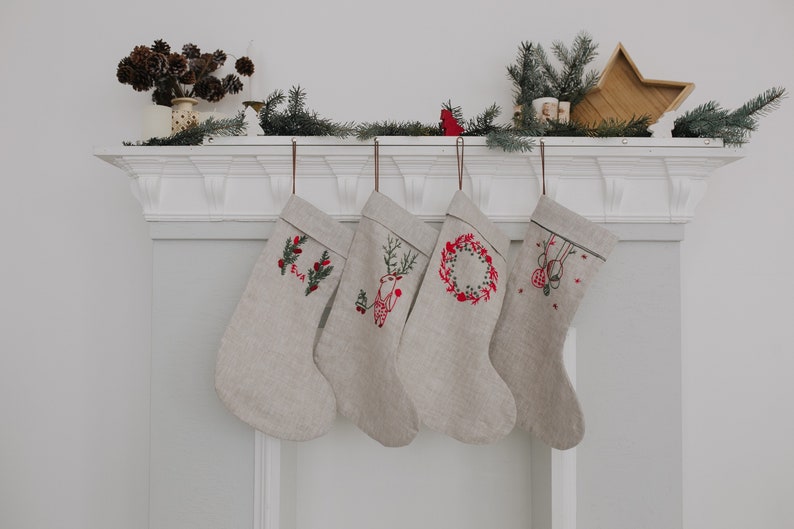 personalize christmas stocking Linen personalise embroidery stockings image 4