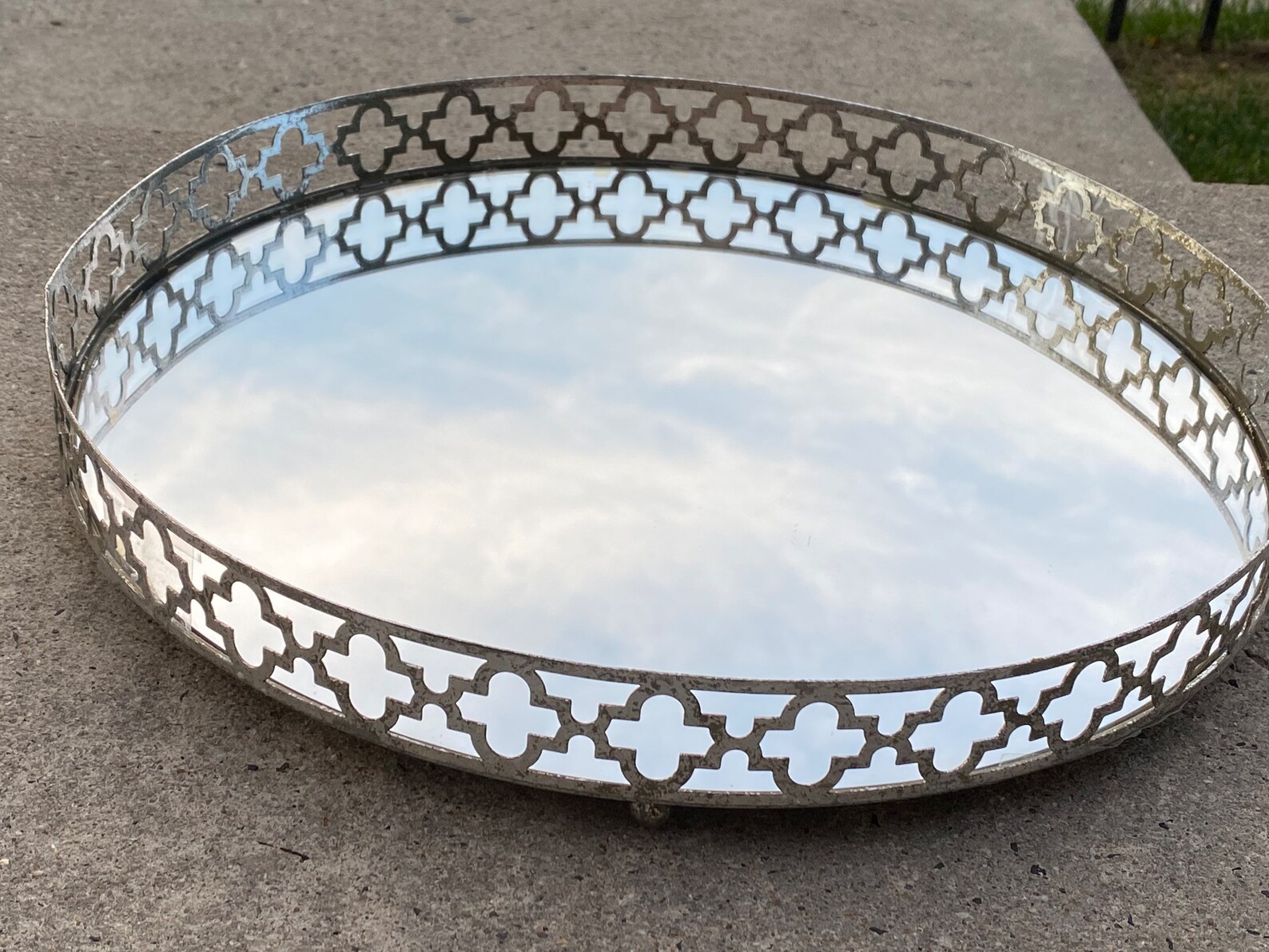 Vintage Round Silver Decorative Tray 20 This Has a Silver Etsy