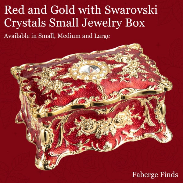 Sale! Small Vintage.Faberge type small jewelry box in red and gold. This is a brand new item to match our blue and beige one. 31/2x2.5x2”