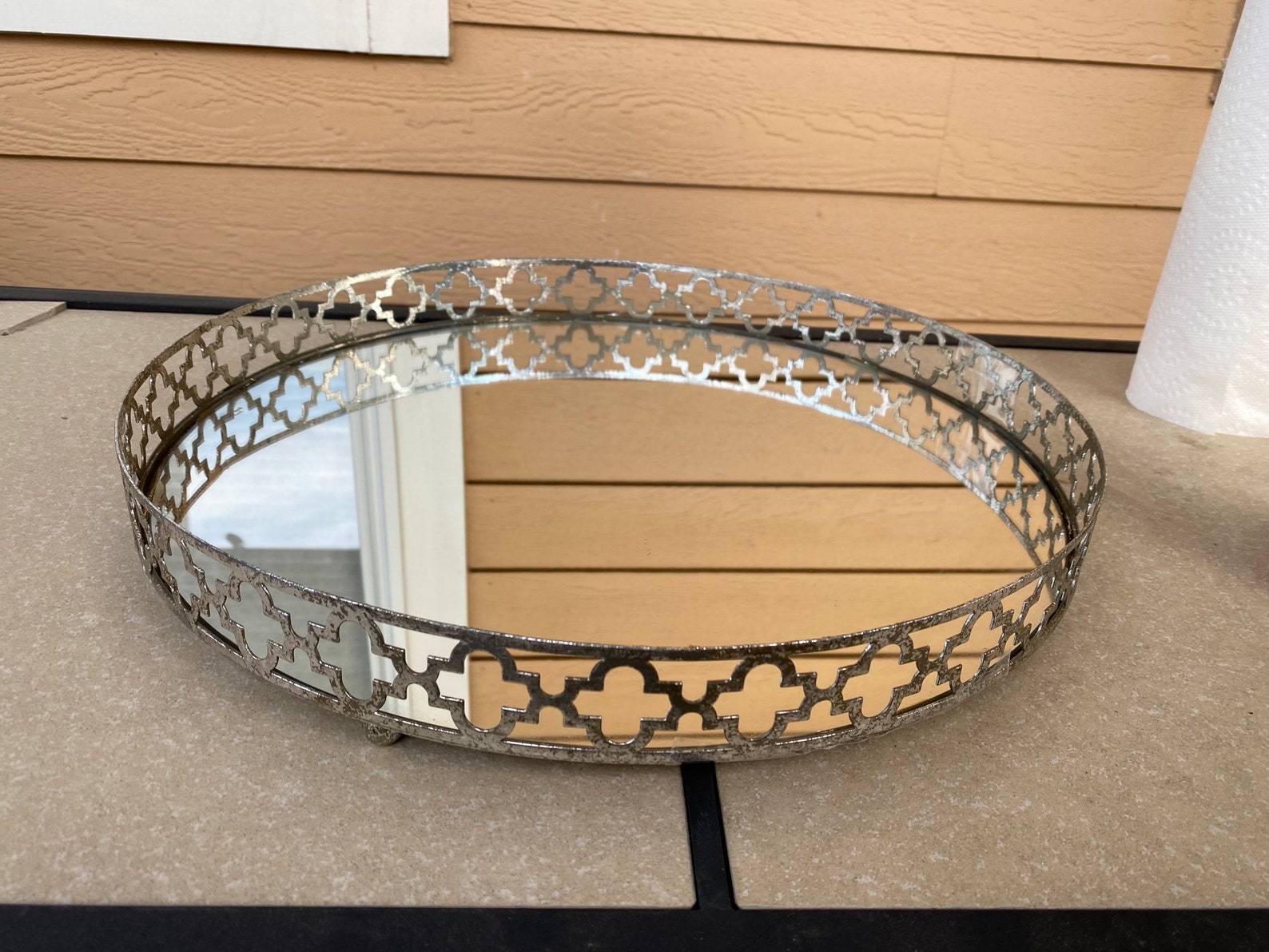 Vintage Round Silver Decorative Tray 20 This Has a Silver Etsy