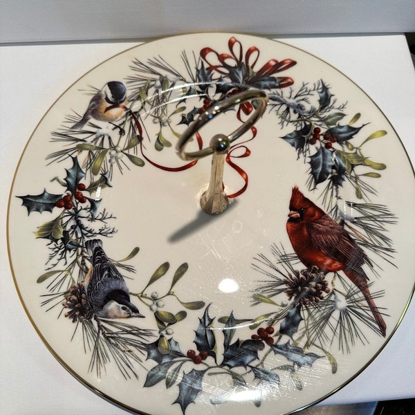 Lenox Winter Greetings Single Tier Server Tidbit Plate Center Handle 10.75 New