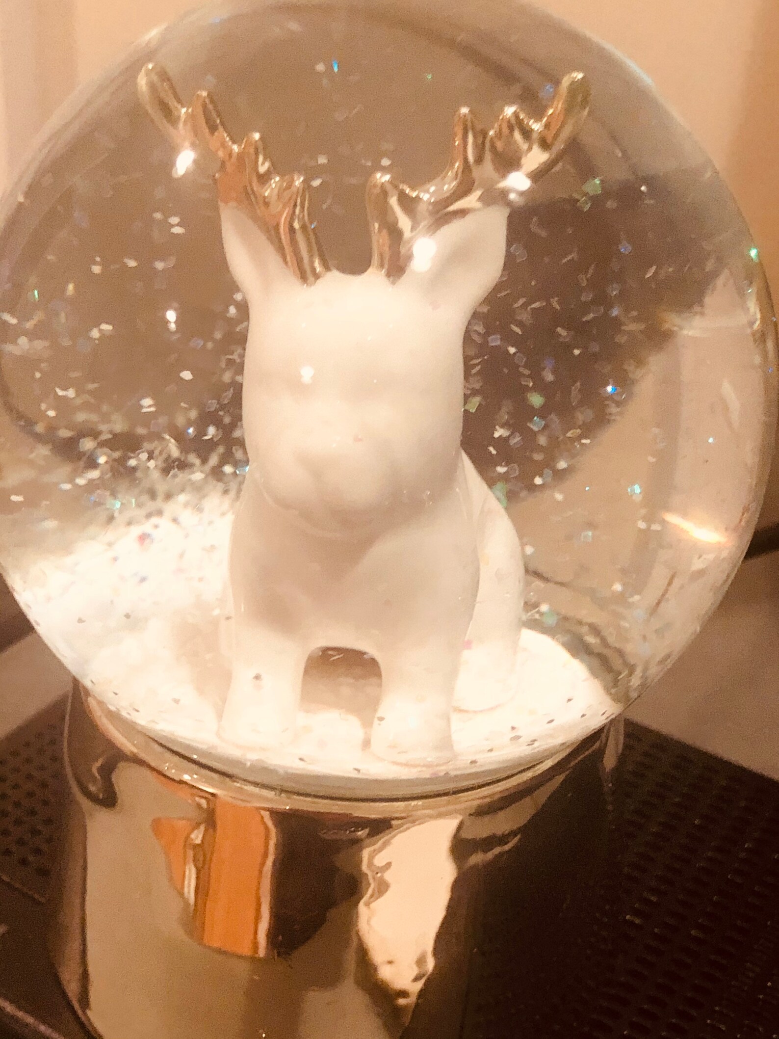 French bulldog snow globe statue white with antlers Snow | Etsy