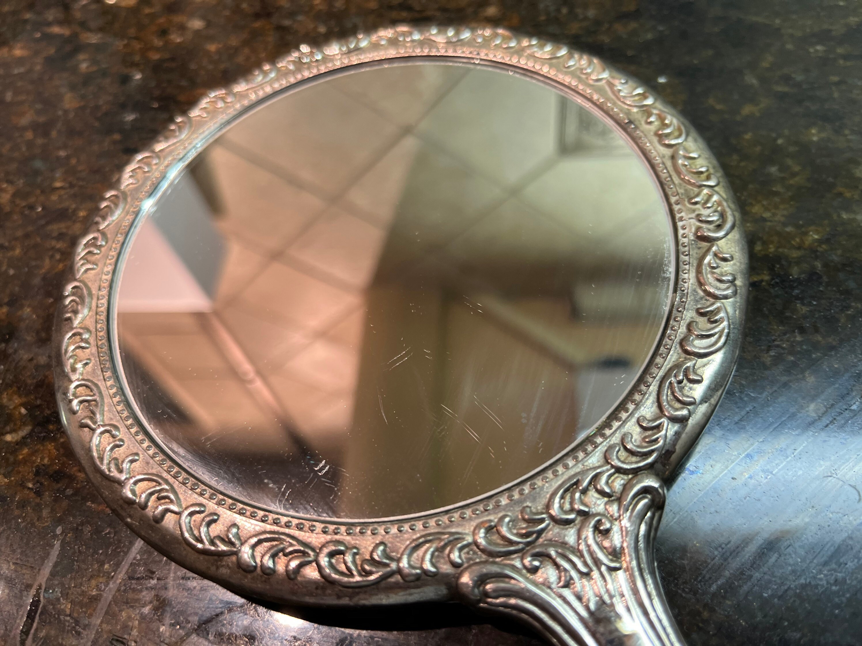Vintage Hand Mirror Silver Plated Very Ornate. This is in Etsy