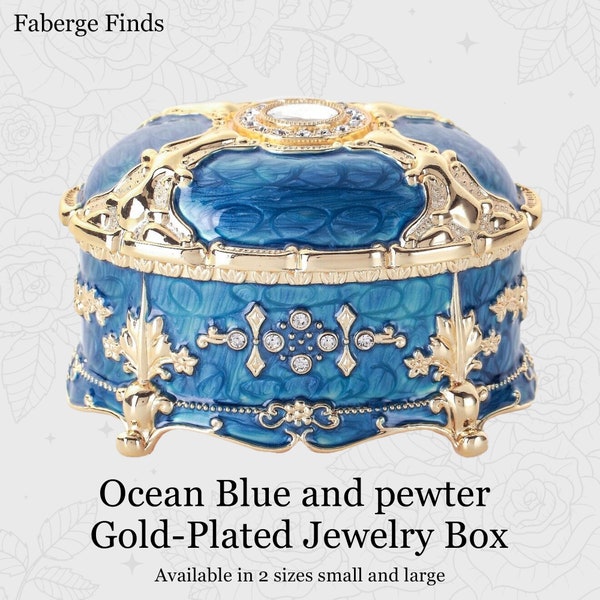 Ocean blue and silver colored plated jewelry box, trinket box, gift, decor 3-25x2x2