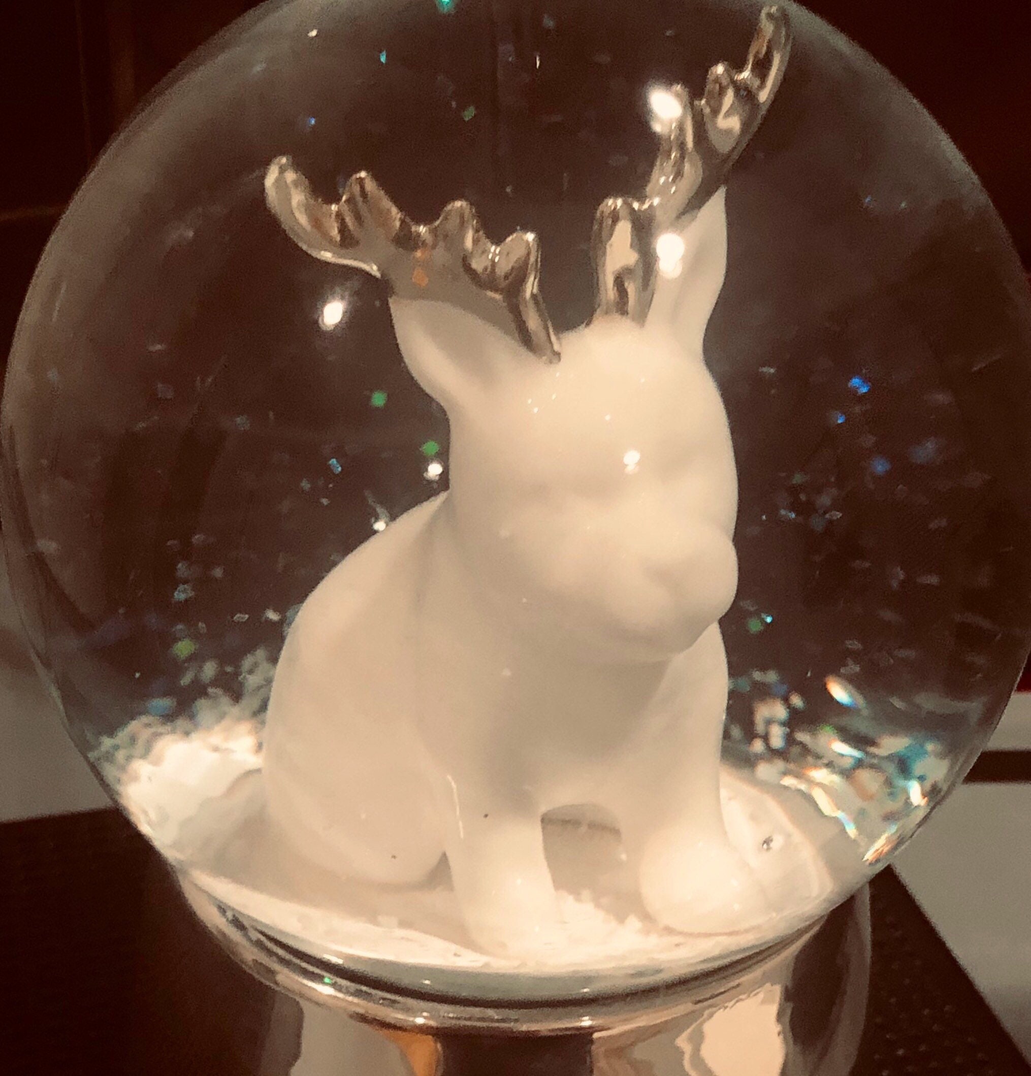 French bulldog snow globe statue white with antlers Snow | Etsy