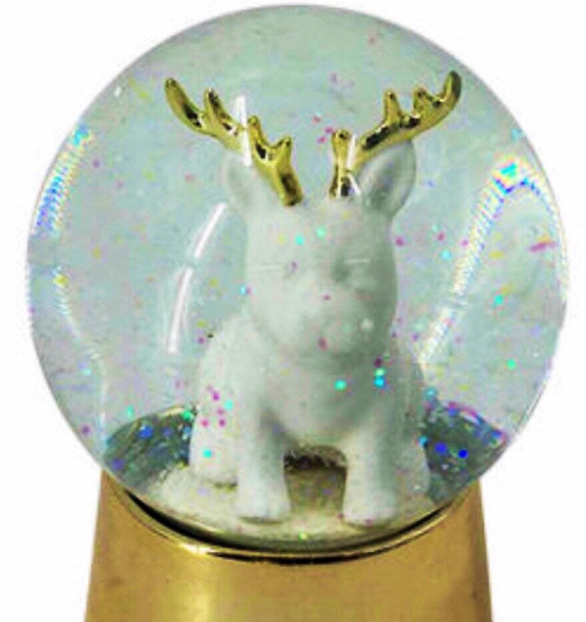 French bulldog snow globe statue white with antlers Snow | Etsy