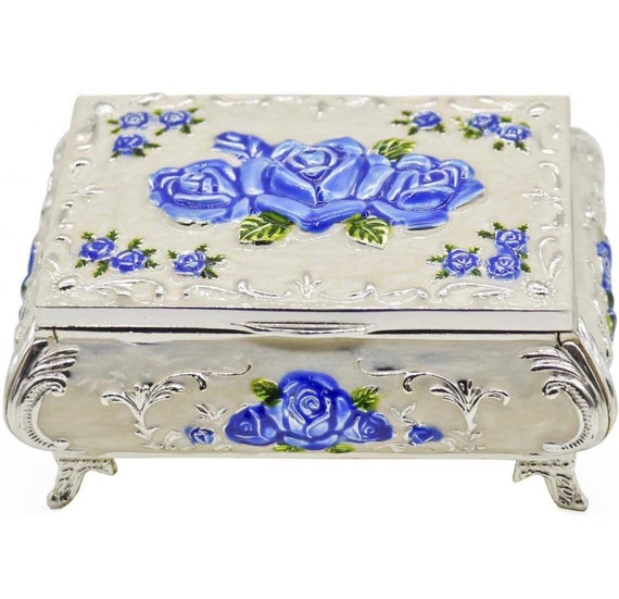 Silver and Navy Blue Trinket/jewelry box. This is… - image 1