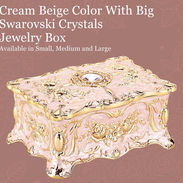 Faberge style cream beige trinket box, Swarovski crystal center. Small size, see photos. 3.3x2.5x2" Ideal gift! #TrinketBox #Faberge