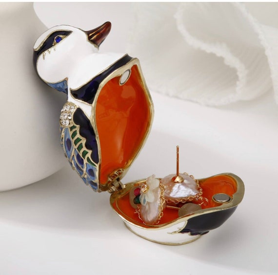 Hand Painted Enamel Duck Trinket Box, Hinged Jewe… - image 3