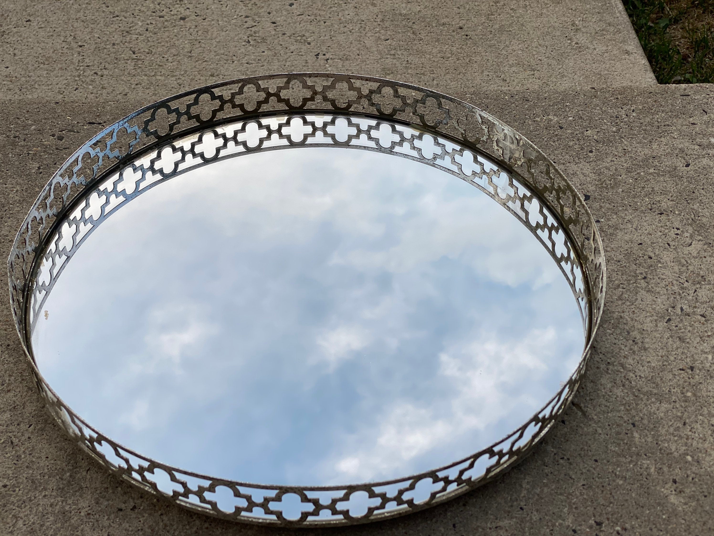Vintage Round Silver Decorative Tray 20 This Has a Silver Etsy