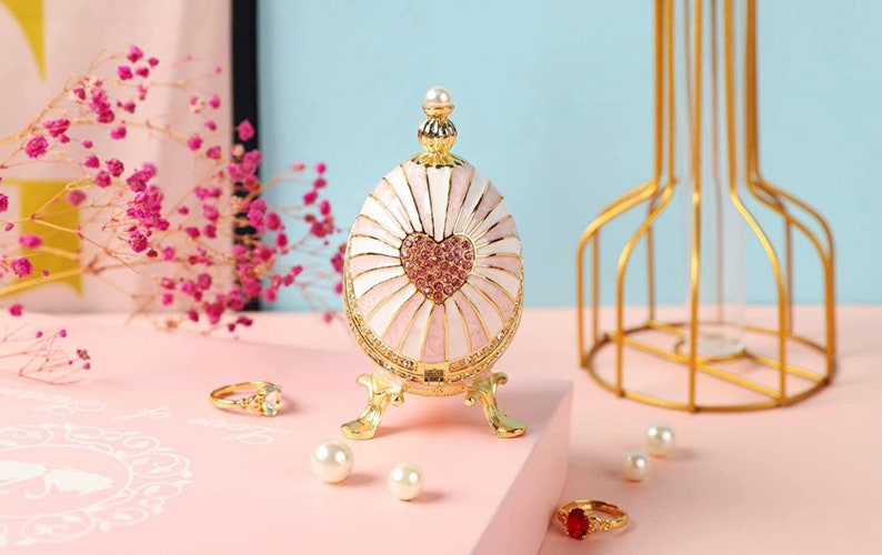 Pink Faberge Egg Trinket Boxes Hinged With Love Shape Etsy
