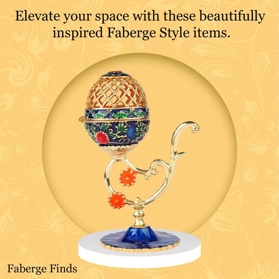 Handmålad Fabergé Egg Trinket Box Med Pärlor | Vintage Emalj Smycken Organizer Goldtone Accenter Unikt Minihalsband Och Ringhallare