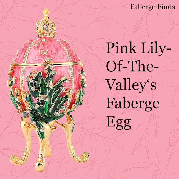 Faberge type egg with opens up for jewelry and trinkets holder. This is a Lilly of the valley egg collection and pretty in pink, 4 tall