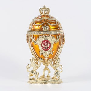 Imperial Faberge large orange and gold plated coronation egg. Great for decor! Great for a family or friend gift!