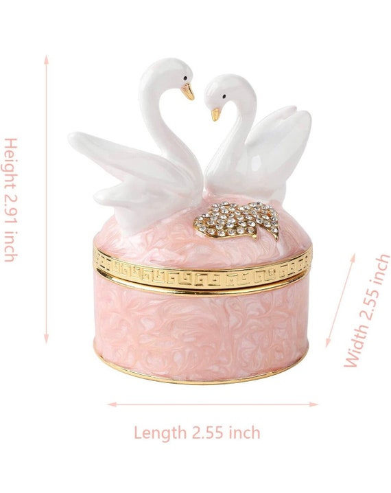 Swan Trinket Box Hinged Swarovski Crystal Enamele… - image 6