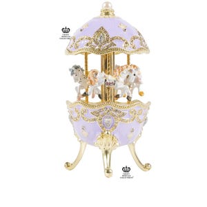 Purple Musical Carousel With White Horses figurines Wind Up Musical Handmade Home Decoration Plays edelweiss the sound of music, gift, horse