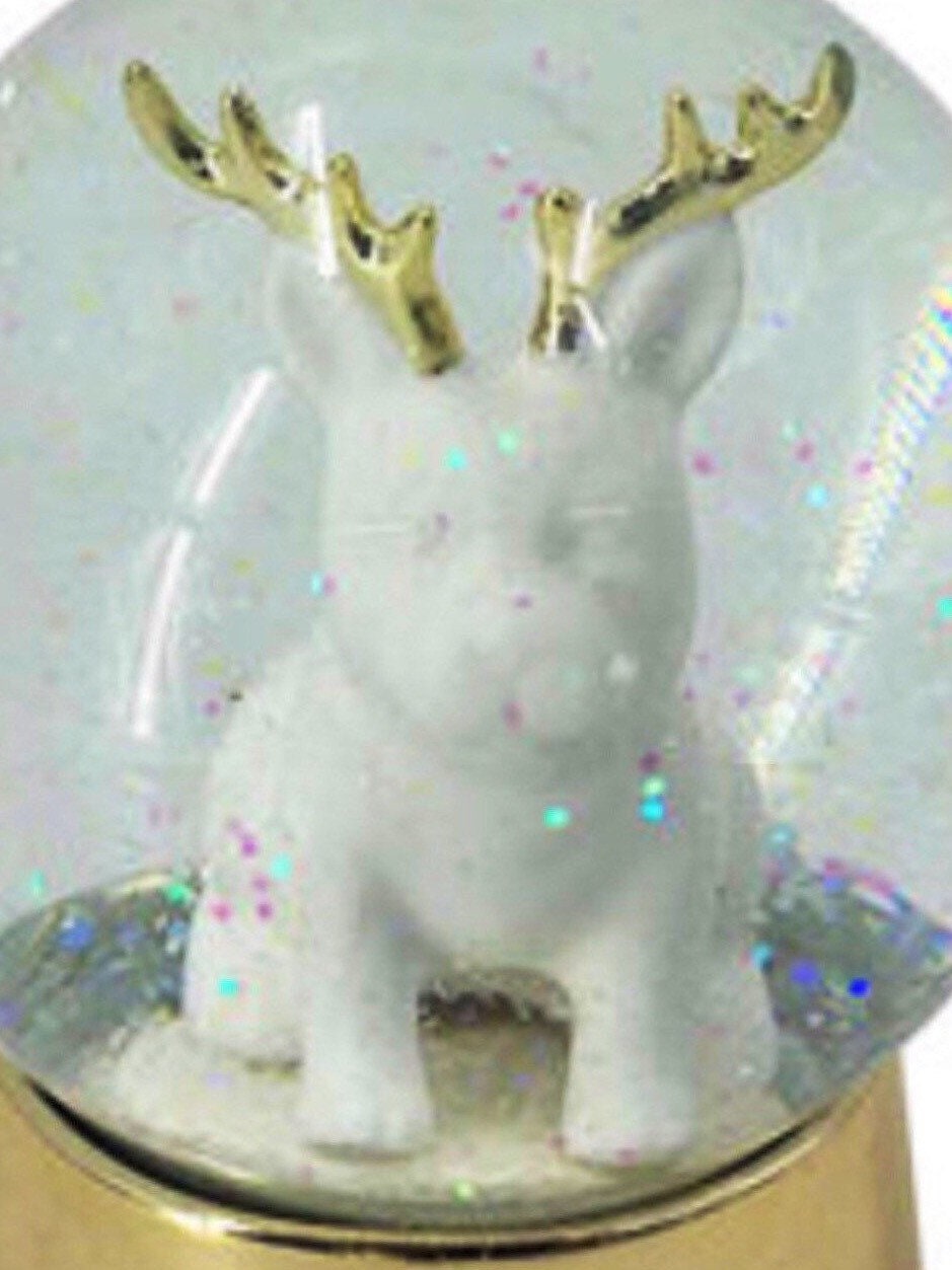 French bulldog snow globe statue white with antlers Snow | Etsy