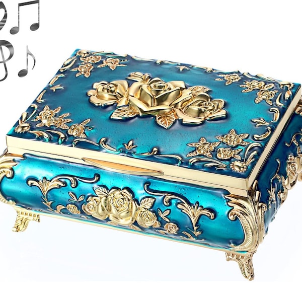 Cream or blue and gold or musical jewelry box plays "You Are My Sunshine." Ideal gift and decor! 5" x W 2" x H 1.5" great gift