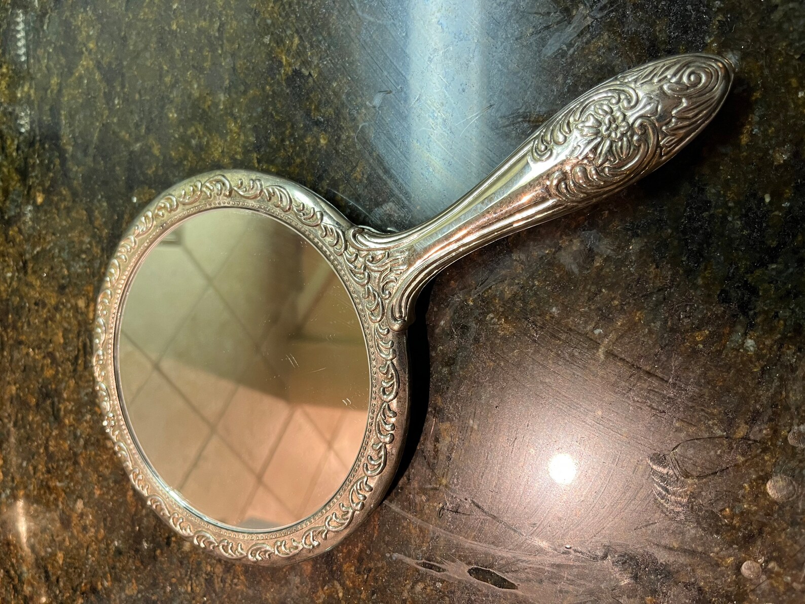 Vintage Hand Mirror Silver Plated Very Ornate. This is in Etsy