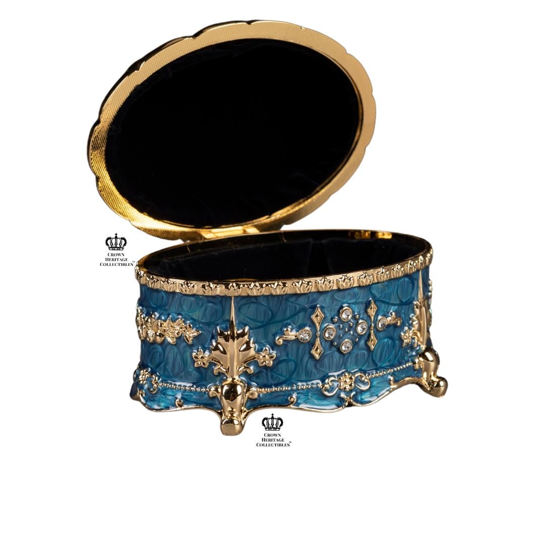 Oval Blue and Gold Music Box Plays Anastasia's 