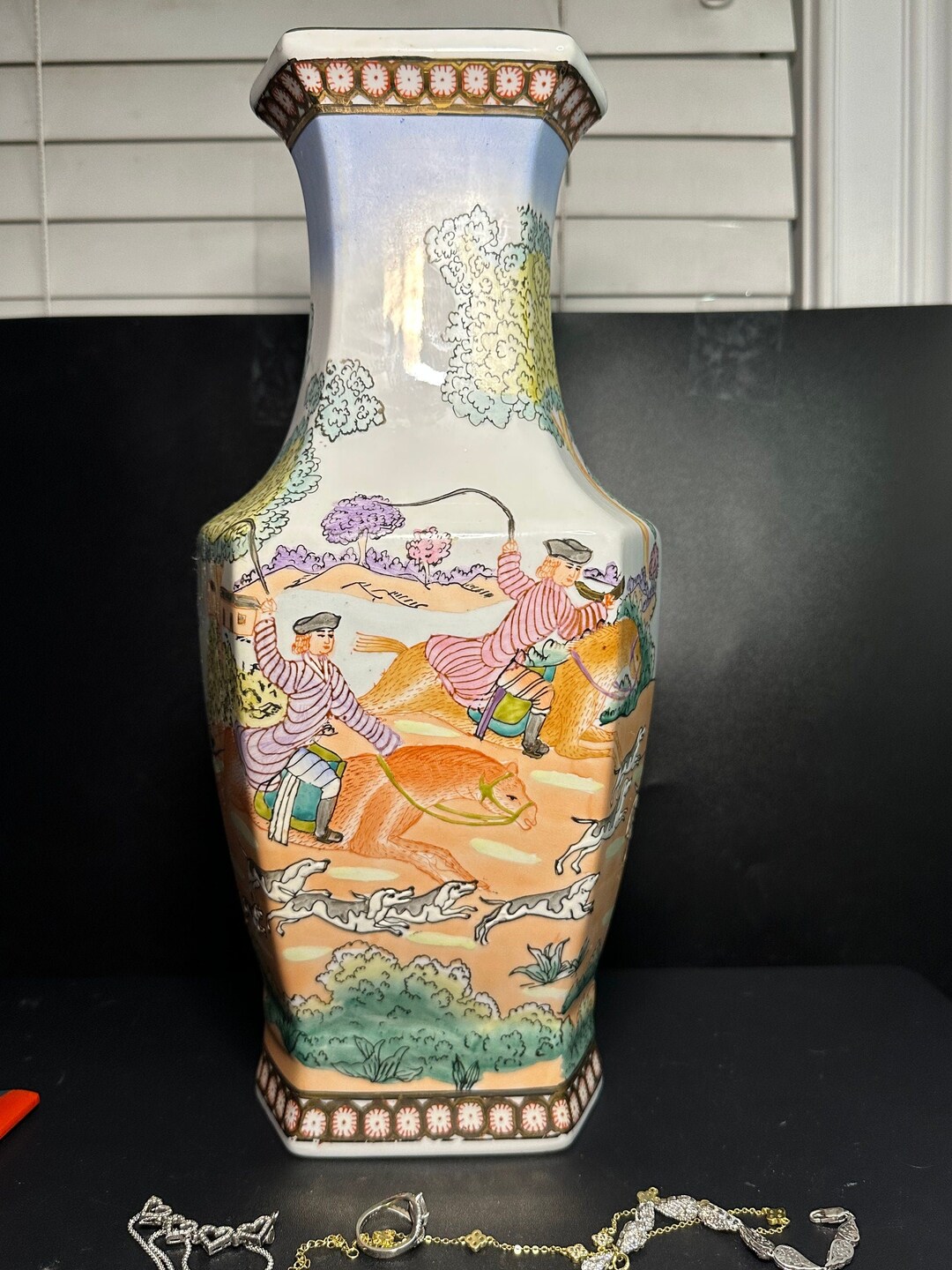 Vintage the Hunt Vase Chinoiserie Vase Chinese White Vase. Etsy