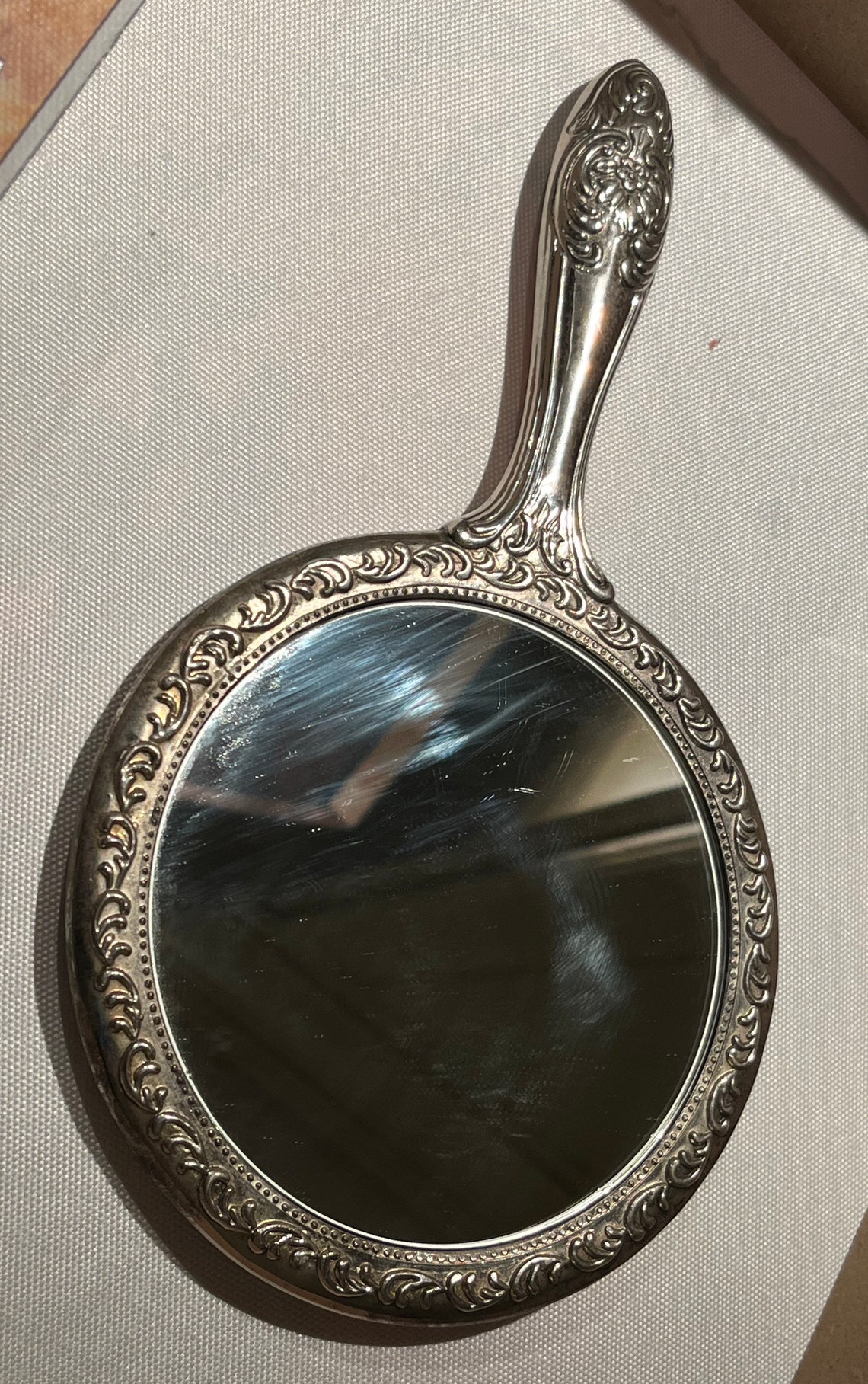 Vintage Hand Mirror Silver Plated Very Ornate. This is in Etsy