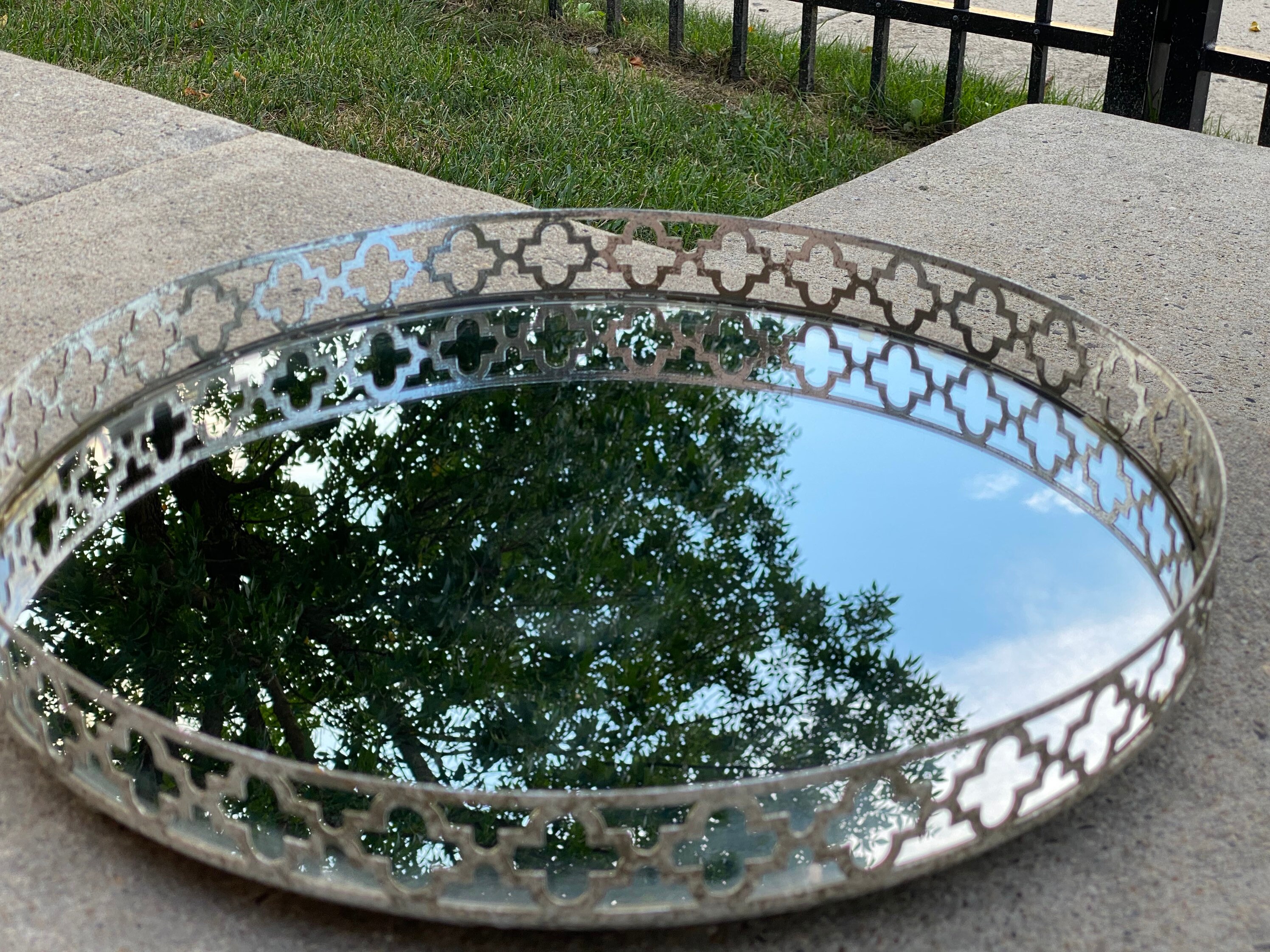 Vintage Round Silver Decorative Tray 20 This Has a Silver Etsy