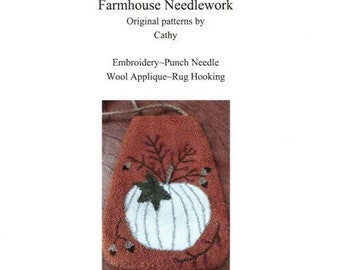 Digital Punchneedle Pattern--White Pumpkin Pouch