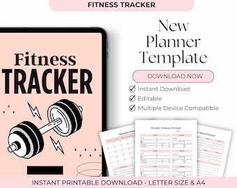 Fitness Tracker Printable | Workout Planner | Gym Log Book | Exercise Journal | Weight Loss Tracker | Health Planner | Fitness Goals