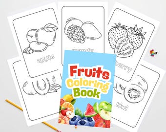 Fruits Coloring Book Printable | Healthy Food Coloring Pages for Kids | Fruit Worksheets | Toddler Activity | Nutrition Education Pages