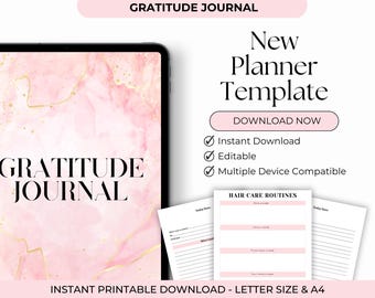 Journal de gratitude imprimable | Pratique quotidienne de la gratitude | Journal de pleine conscience | Planificateur de soins personnels | Revue de la santé mentale | Journal des remerciements