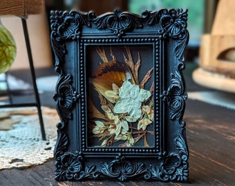 Tiny White Pressed Florals Framed Art / Cottagecore / Dark Academia / Goth Decor