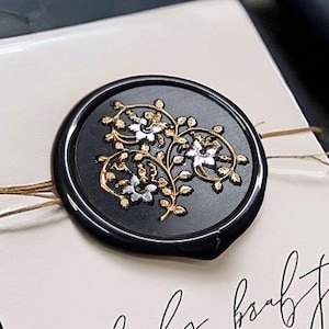 Sceaux de cire noirs avec motif liane – Stickers de cire faits main en or, argent ou cuivre argenté, élégants sceaux de mariage et emballage cadeau gothique