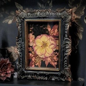 Pressed Pink Rose & Butterfly Wing Art: Gothic Cottagecore Decor