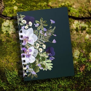 Orchid Spiral Notebook – White and Purple | Botanical Pressed Flower Journal