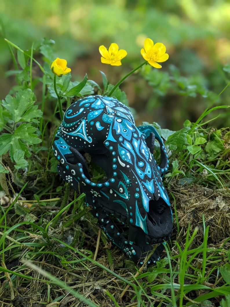 Moonlight Raccoon Art Skull in Glowing Blues / Nature / Oddity image 1