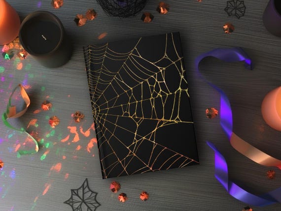 Web of Colors Spiderweb Hardcover Journal, Black Goth Notebook, Unique Spider Web Stationery Gift