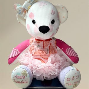 Birth Weight Memory Bear- custom baby keepsake- personalized bear whit clothes, name, weight & height - Newborn Gift from Clothing-