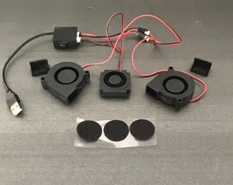 Helmet Cooling Fan Kit, Two brushless Blower Fans and One Slim Style 40mm Fan,