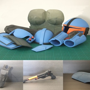 Può includere: Un set di pezzi di armatura in schiuma blu e grigia per cosplay o creazione di costumi. Il set include un elmetto, un pezzo per il petto, spalline e pezzi per le braccia.