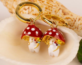 Mushroom Earrings, Funky Earrings, Quirky Earrings, Weird Earrings, Gnome Earrings, Tote Bag Aesthetic, Fairy Wings, Weird Stuff, Fairy Core