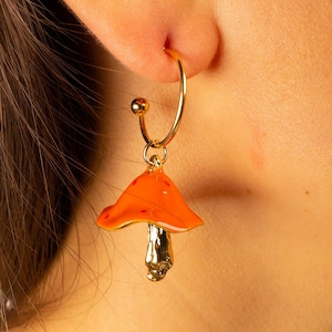 Mushroom Earrings, Dangle Earrings, Gold Boho Earrings, Unique Earrings, Vintage Jewelry, Festival Jewelry, 21st Birthday Gift For Her