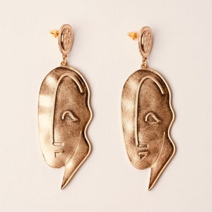 Abstract, Face, Funky Earrings, Statement Earrings, Weird Earrings, 21st Birthday Gift for Her, Gold Earrings, Unique Earrings, Gift For Her