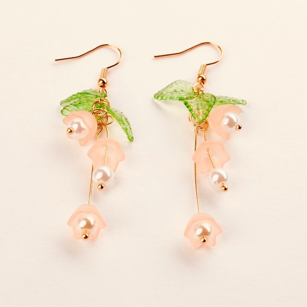 Pearl, Flower, Earrings, Witch Bells, Dried Flower Bouquet, Quirky Earrings, Elf Ears, Weird Earrings, 21st Birthday Gift For Her