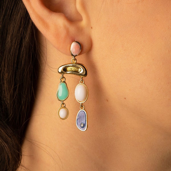 Colorful Geometric Earrings, Asymmetric Earrings, Mismatched Earrings, Dangle Earrings, Hypoallergenic Statement Jewelry, Drop earrings