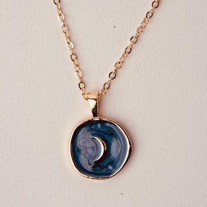 Moon Necklace, Circle Pendant Necklace, Blue Pendant, Gold Necklace, Dainty Necklace, Layering Necklace, Tiny Necklace Gold, Gift For Her