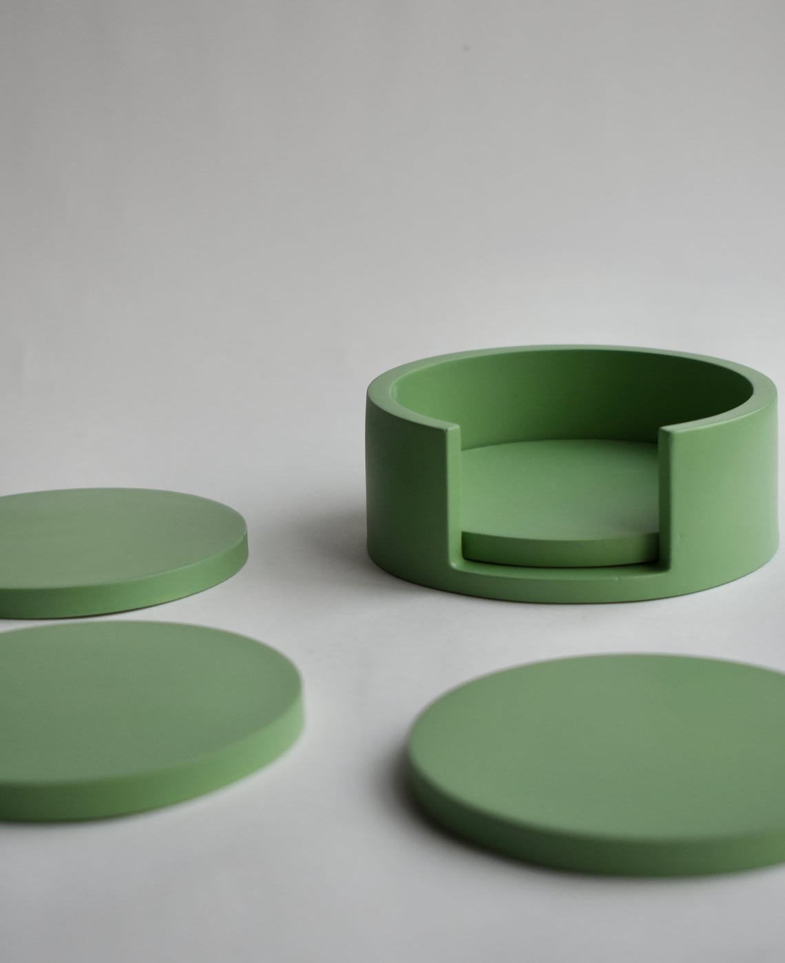 Green Coaster Set 4 Coasters with Holder Casted Painted Etsy