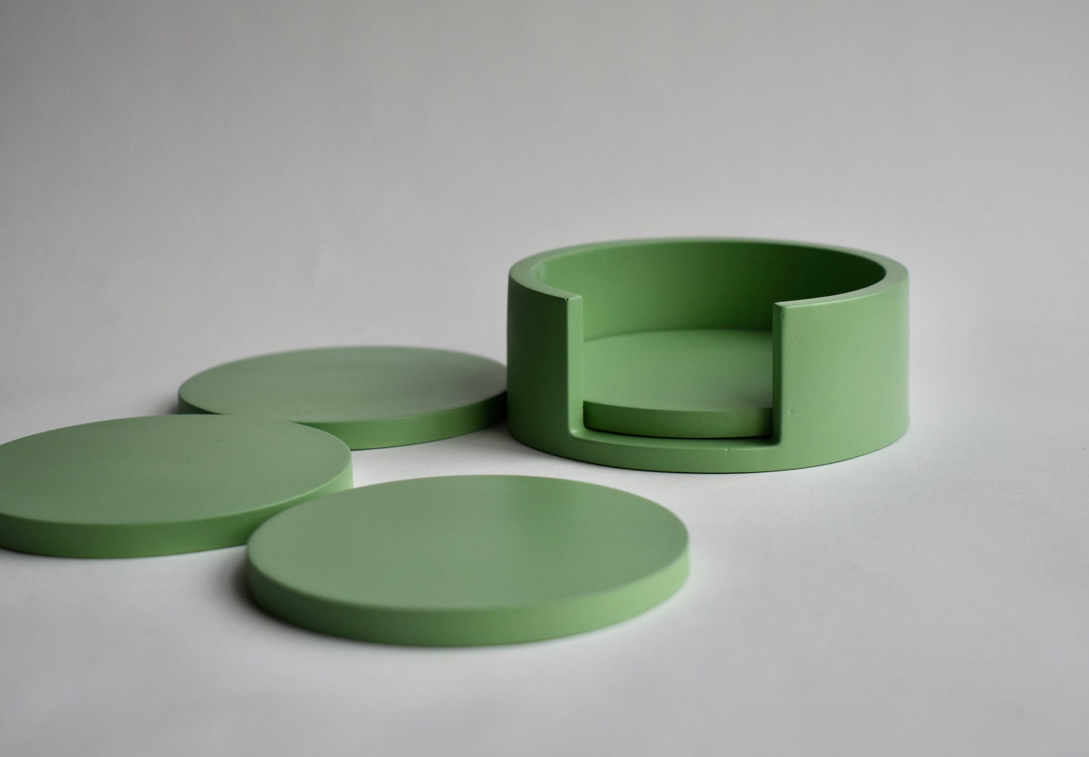 Green Coaster Set 4 Coasters with Holder Casted Painted Etsy